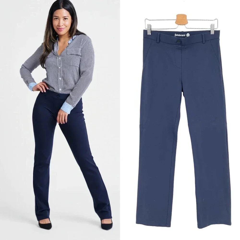 Betabrand Straight-Leg Classic Dress Pant Yoga Pant Navy Blue Size Medium Petite